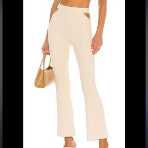 NWT! Camila Coehlo Cream Coyote Cutout Waist Rib Knit Wide Leg Pants XL Flare